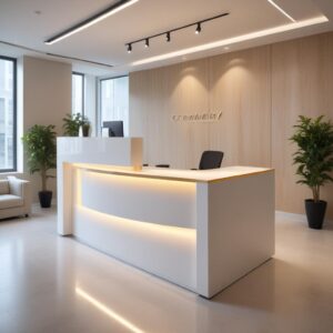 Виды, материалы и эргономика стоек ресепшн для администратора